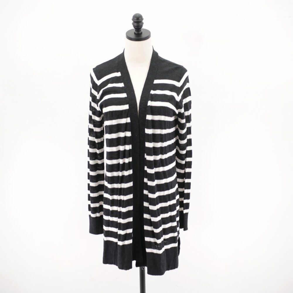 Cyrus Large‎ White Black Striped Cardigan Sweater Cotton Rayon